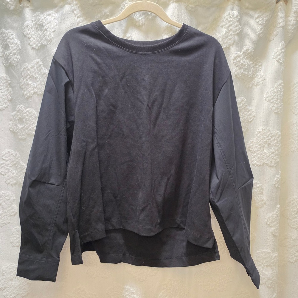 Athleta Hybrid Crew Nech Black Mixed‎ Media Long Sleeve Top High Low XL
